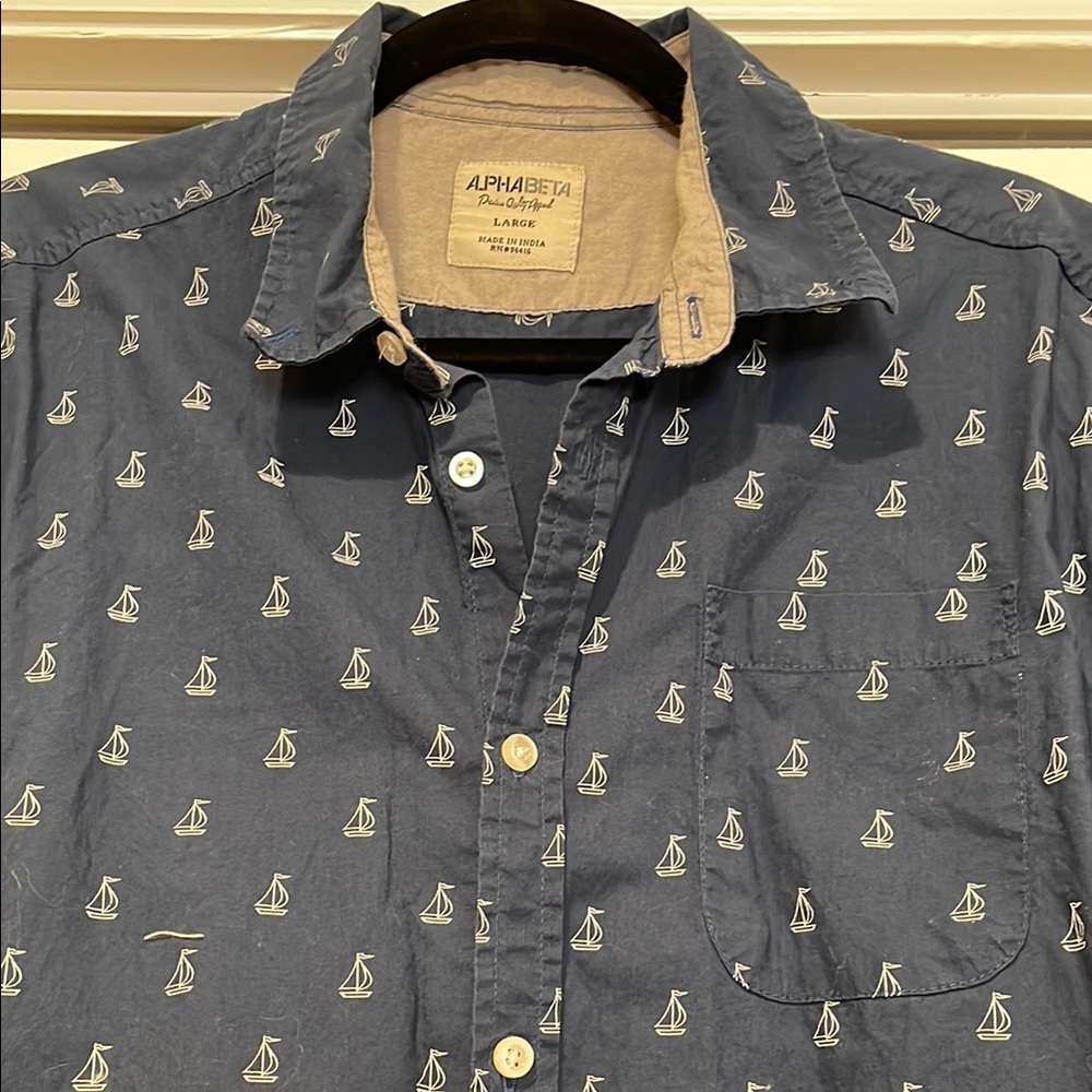 Alphabeta Mens Casual Button Up Shirt Size L Preppy Capsule Ivy Old Money Staple - Picture 3 of 7